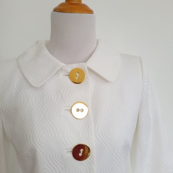 Milly of New York White Skirt Suit Mod 60s Retro Bridal Gold Chain Women 2/4 - Picture 4 of 16